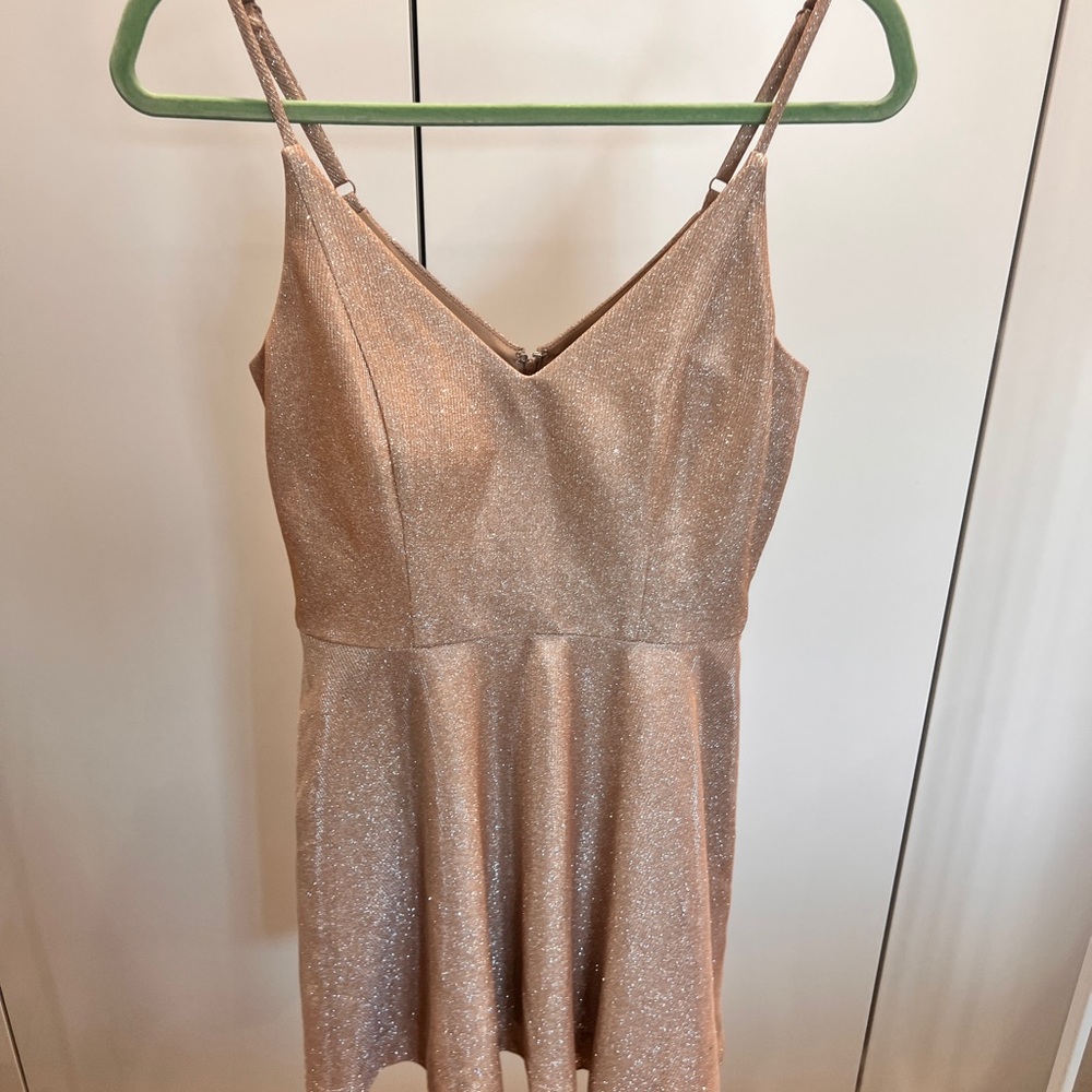 Speechless Glittery Tan Mini Dress